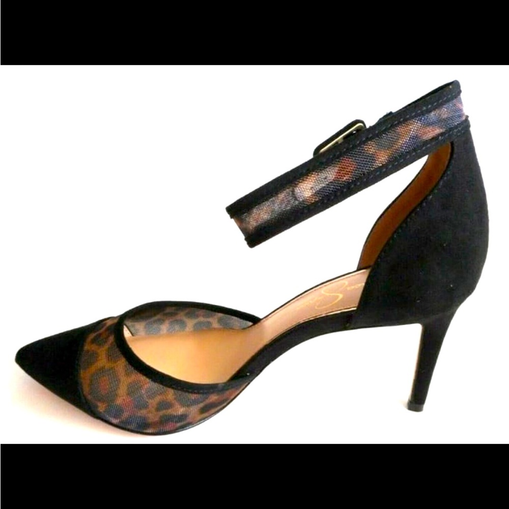 NEW In Box JESSICA SIMPSON Size 10M Black Multi Leopard Ankle Strap Sandal Shoes